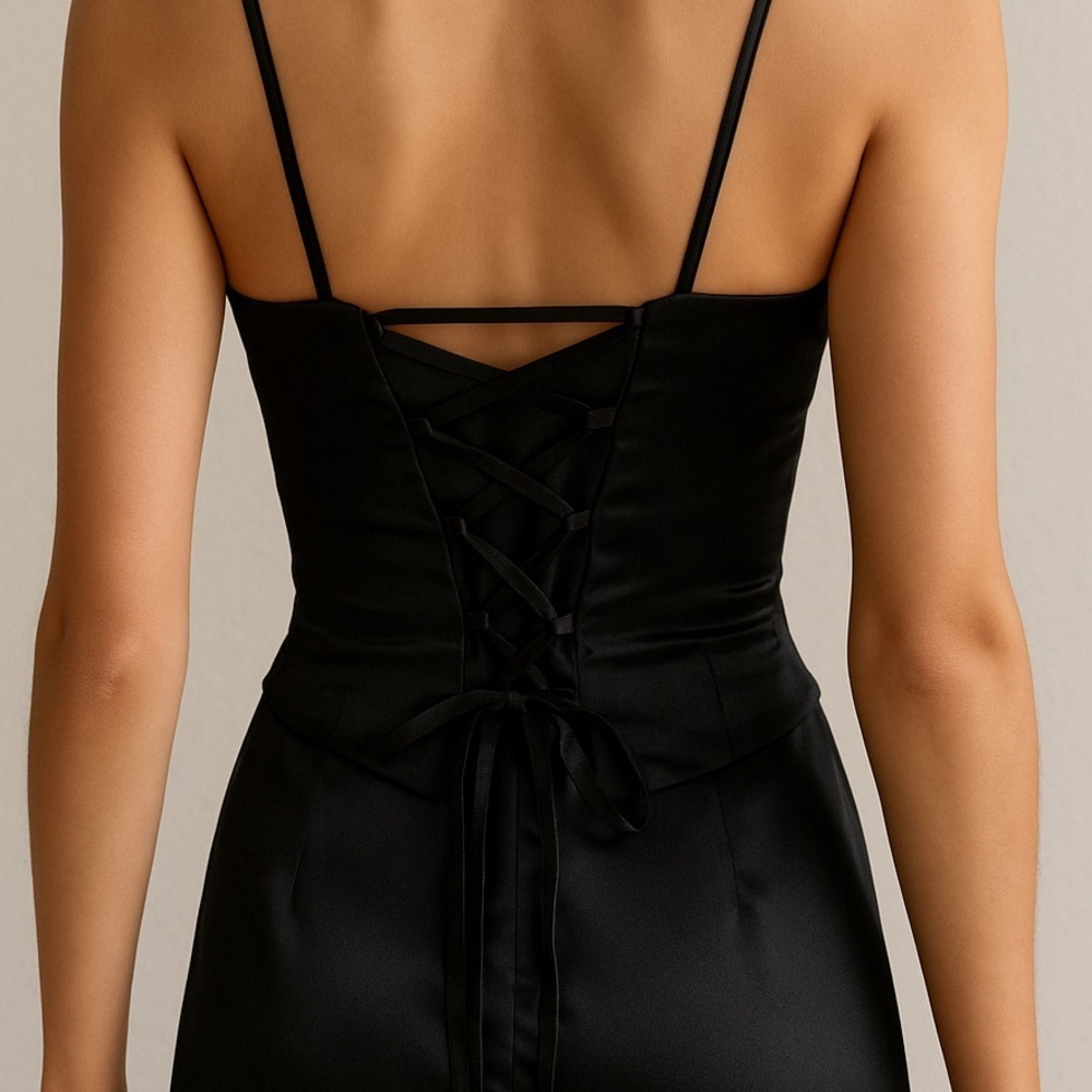 FABULOUS SPAGHETTI STRAP LENOVIA BLACK AND WHITE FORMAL WORN ONCE